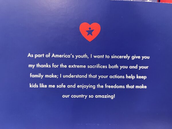 The words inside our Thank You card for veterans