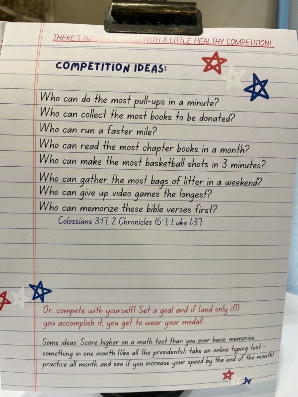 Sheet of paper with competition ideas