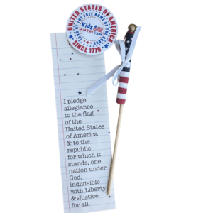 A Pledge of Allegiance bookmark with flag and sticker